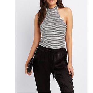 ✨Striped & Ribbed Mock Neck Bodysuit, Medium ✨